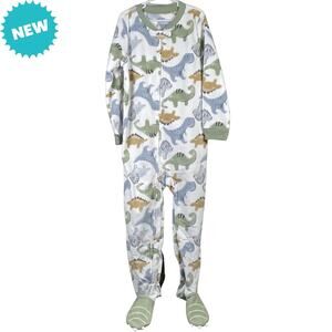 Carters Pajamas Boys Size 5t Fleece Footed Dinosaurs Full Zip Paws NEW